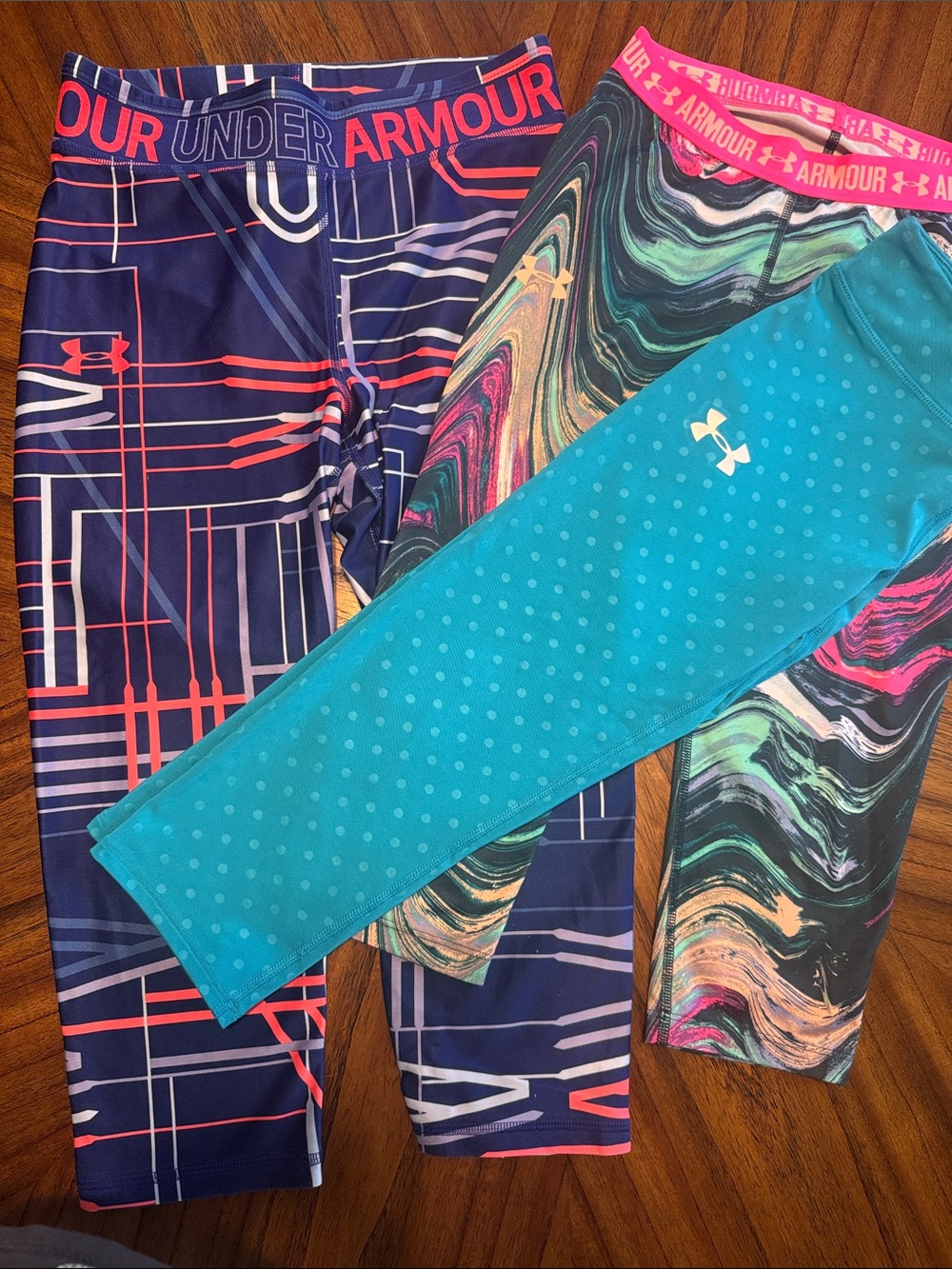 Under Armour Girls' Active Legging Trio - Navy, Teal & Multicolor Swirl